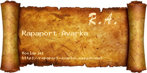 Rapaport Avarka névjegykártya